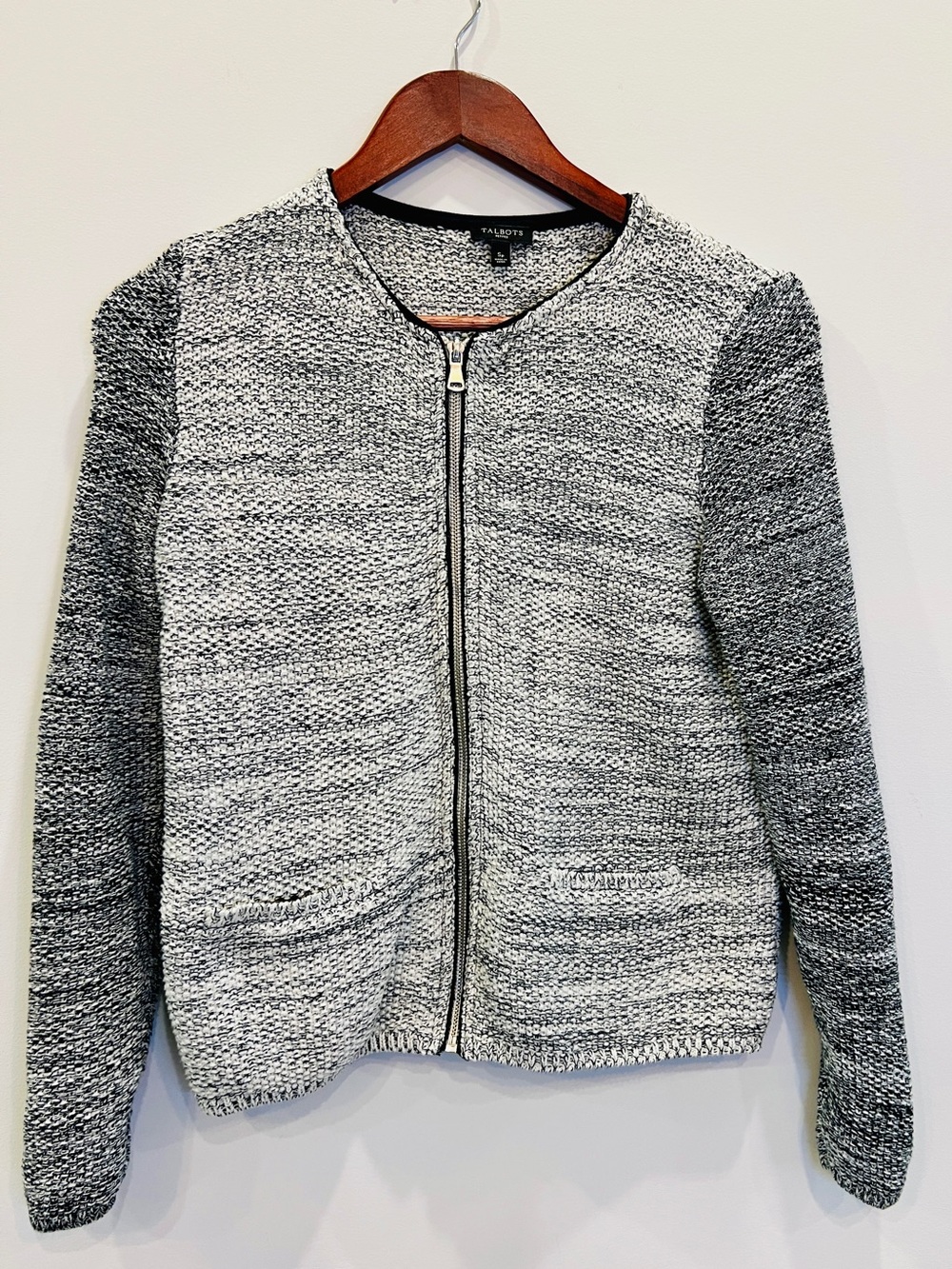 Talbots Gray Textured Zip-Front Knit jacket